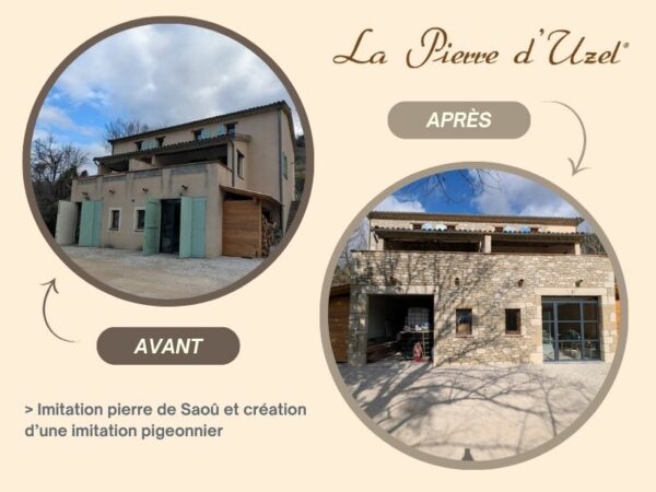 Imitation pierre de Saoû et création d'une imitation pigeonnier par la Pierre d'Uzel en drôme provençale.